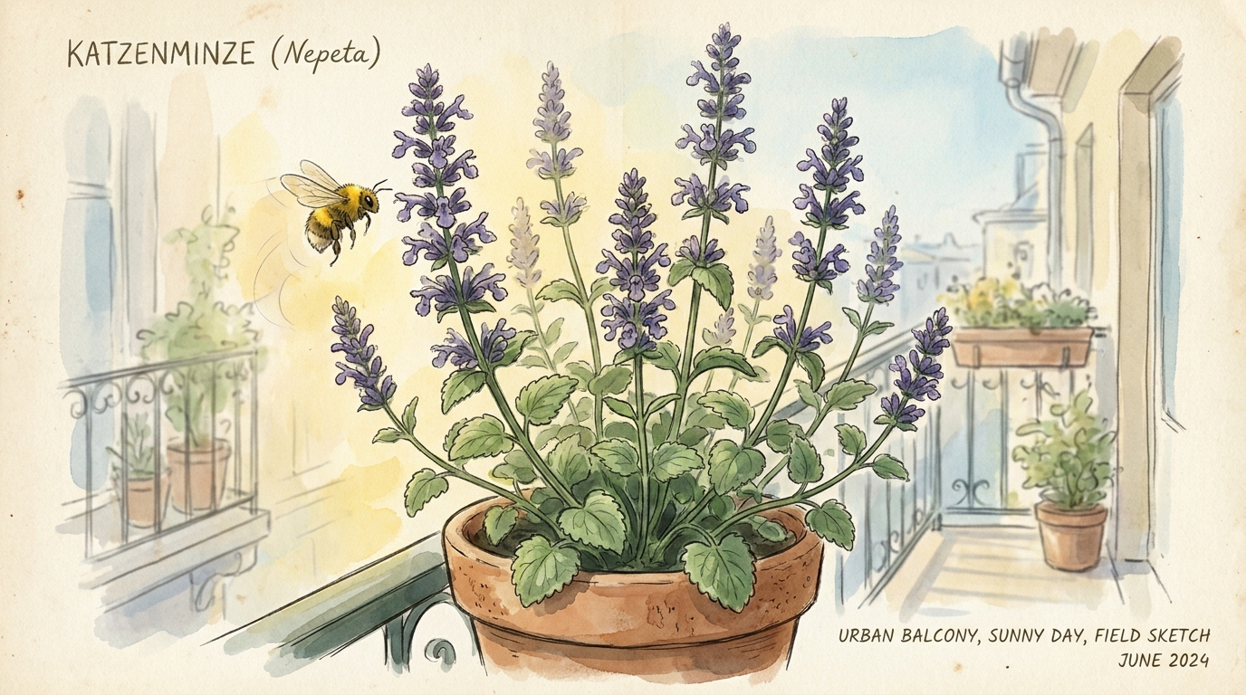 'Katzenminze' ('Nepeta racemosa, Nepeta × faassenii') — Illustration im Pflanzenatlas-Stil.