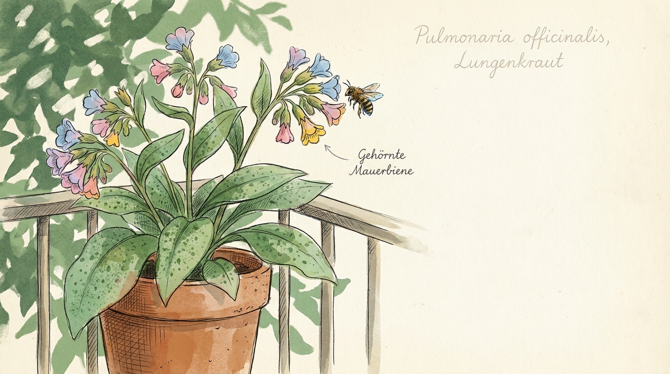 'Lungenkraut' ('Pulmonaria officinalis') — Illustration im Pflanzenatlas-Stil.
