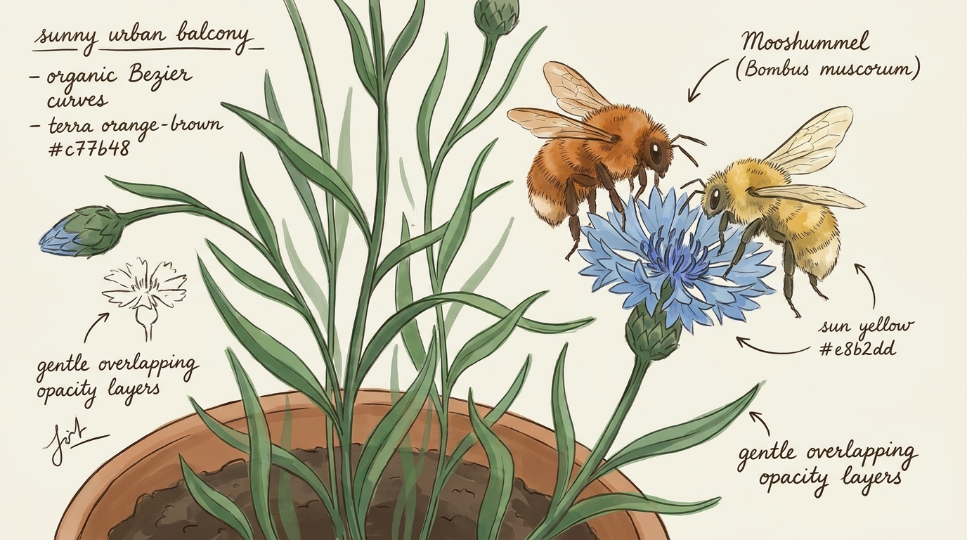 Mooshummel (Bombus muscorum) — Illustration im Pflanzenatlas-Stil.