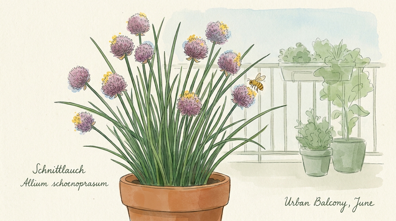 'Schnittlauch' ('Allium schoenoprasum') — Illustration im Pflanzenatlas-Stil.
