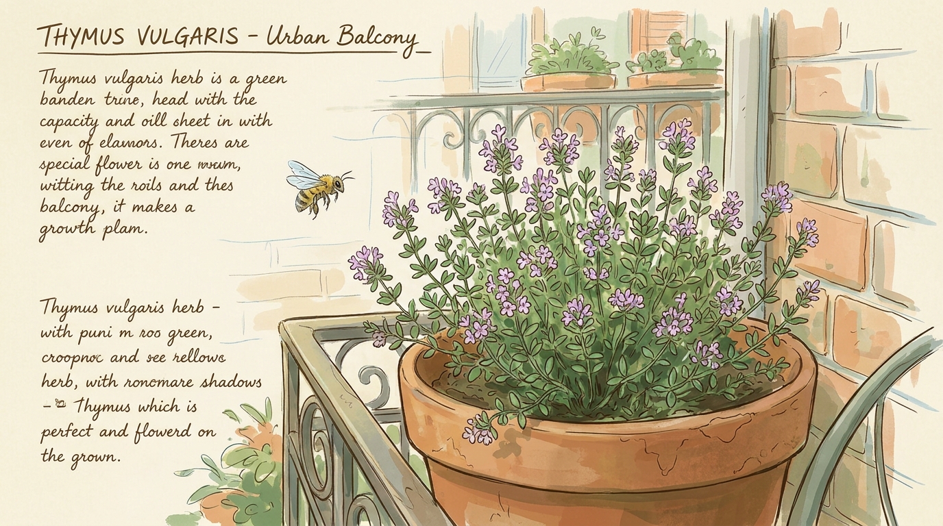 'Echter Thymian' ('Thymus vulgaris') — Illustration im Pflanzenatlas-Stil.
