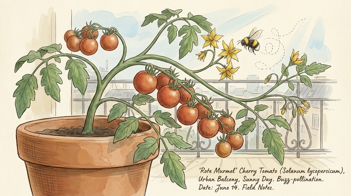 'Tomate ('Solanum lycopersicum') — Illustration im Pflanzenatlas-Stil.