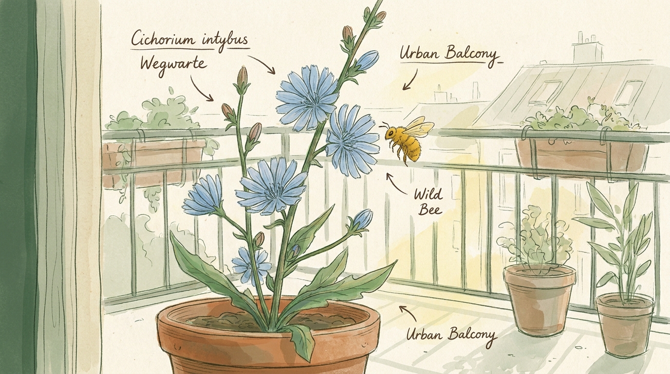 'Wegwarte' ('Cichorium intybus') — Illustration im Pflanzenatlas-Stil.